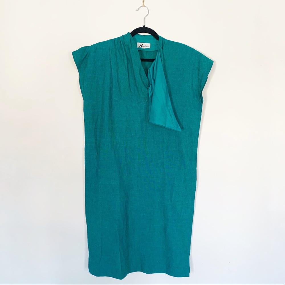 Vintage Green Linen 80’s Dress Working Girl 9 to 5